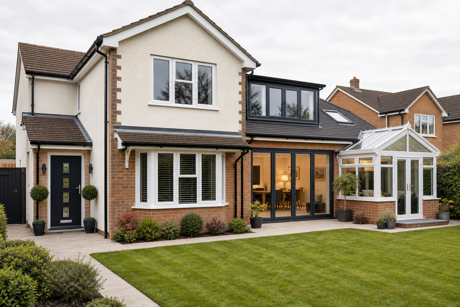 Whole home glazing upgrade with modern windows, doors and conservatory